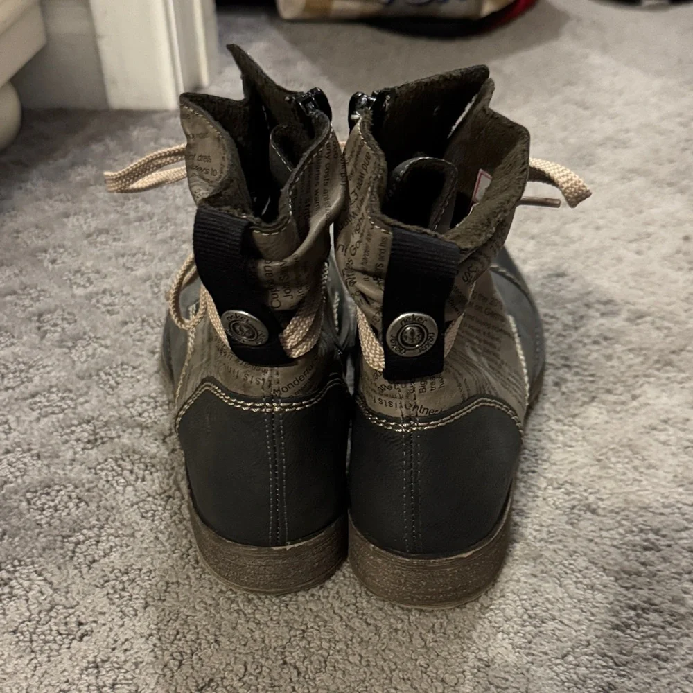 Rieker Heeled Lace-Up Boots with Black and Tan Accents - Picture 3 of 7